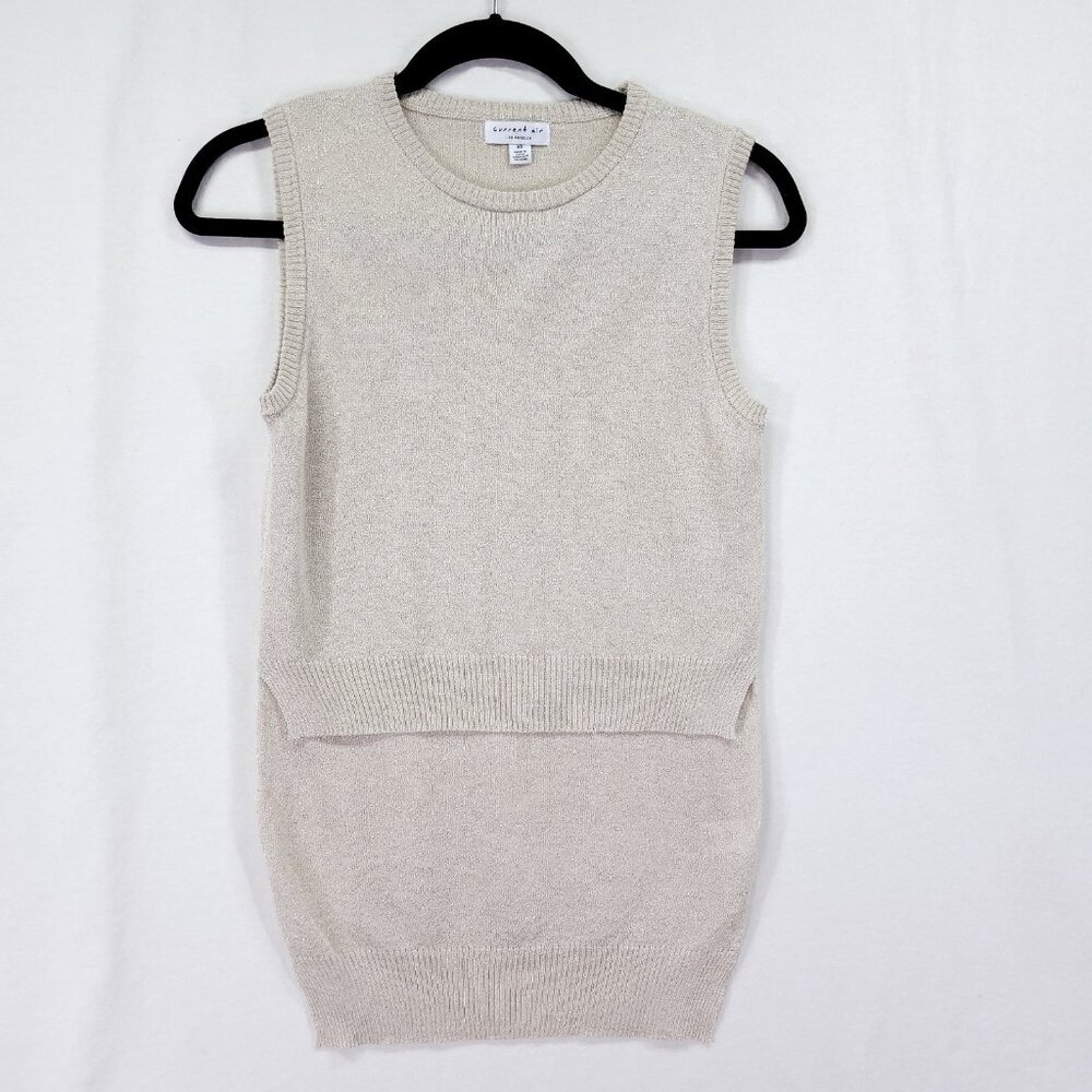 Anthropologie Current Air Tank Top Size XS Knit Double Ribbed Hem Metallic Beige